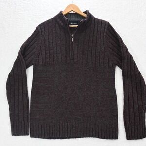 Bachrach Sweater Men's Large Burgundy  Quarter Zip Mock Neck  Acrylic‎ 100%